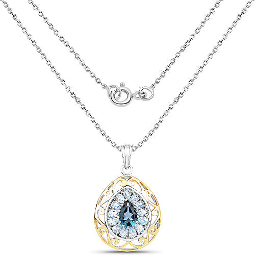 Colgante de Topacio Azul Baño de Oro Amarillo de 18K en Plata Esterlina