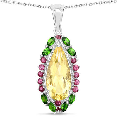 6.19 Carat Genuine Citrine & Garnet .925 Sterling Silver Pendant