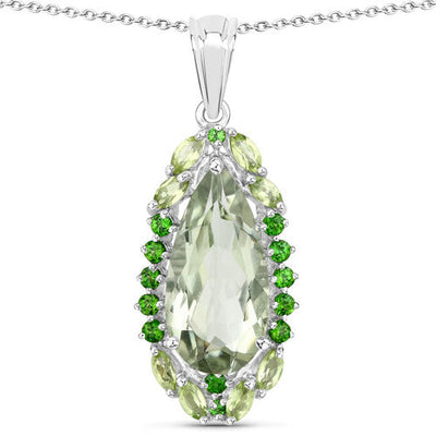 5.54 Carat Genuine Green Amethyst & Sterling Silver Pendant