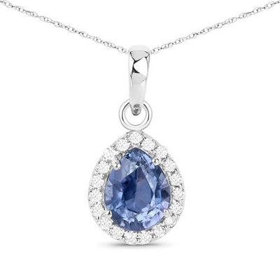 Colgante de Zafiro y Diamante de 1.85 Quilates en Oro Blanco de 14K