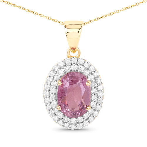 Pendentif en or jaune 14K avec saphir rose de 2,53 carats et diamants