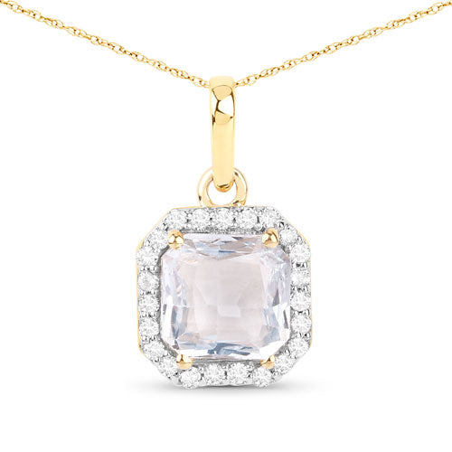 1.63 Carat Genuine White Sapphire and Diamond 14K Yellow Gold Pendant