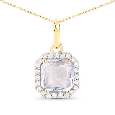 1.63 Carat Genuine White Sapphire and Diamond 14K Yellow Gold Pendant