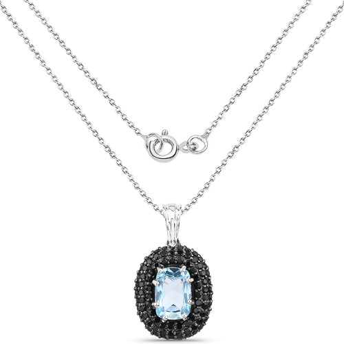 Pendentif élégant en topaze bleue de 6,70 carats et spinelle noir en argent sterling