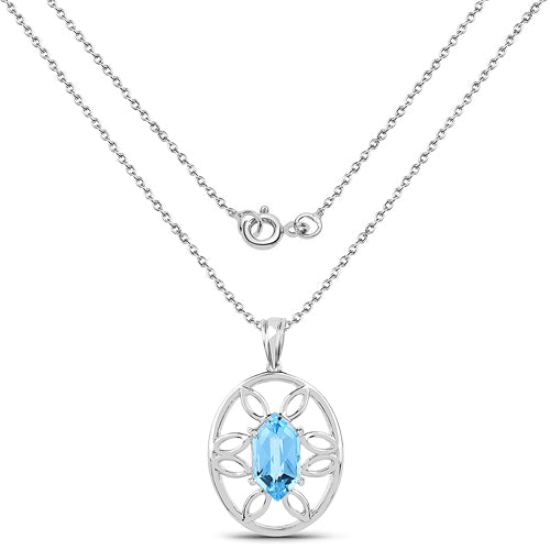 6.17 Carat Genuine Swiss Blue Topaz Pendant in Sterling Silver