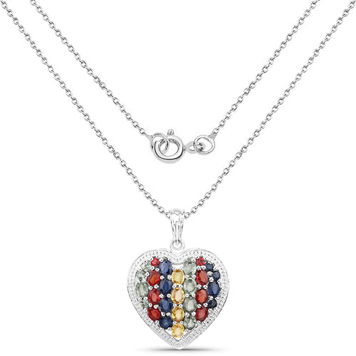 4.40 Carat Multi-Stone Heart Pendant in .925 Sterling Silver