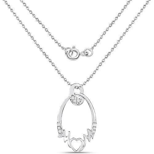 Colgante de Corazón de Diamante Blanco Genuino de 0.14 Quilates en Plata Esterlina