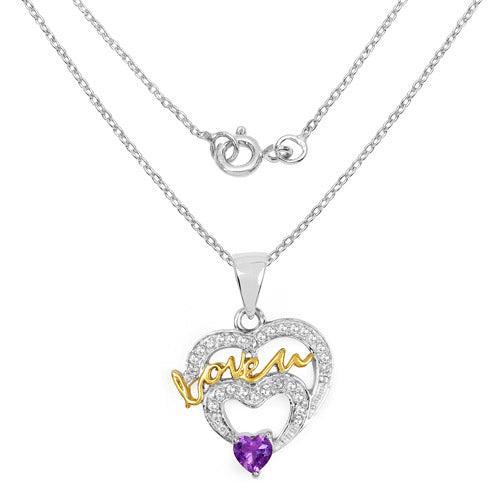 Pendentif en argent sterling à deux tons avec améthyste et topaze blanche