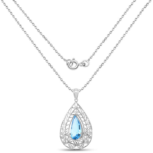 Pendentif en topaze bleue suisse véritable de 7,20 carats en argent sterling