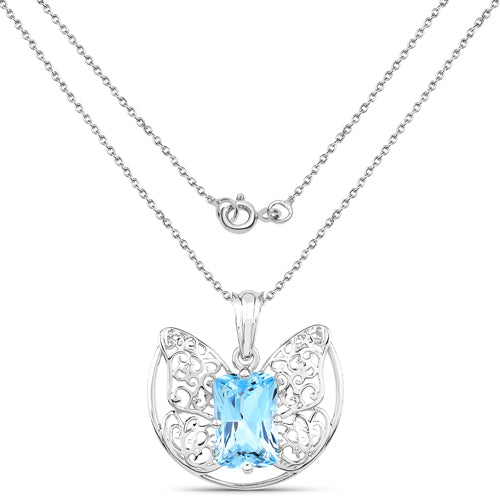 11.10 Carat Genuine Swiss Blue Topaz Pendant in Sterling Silver