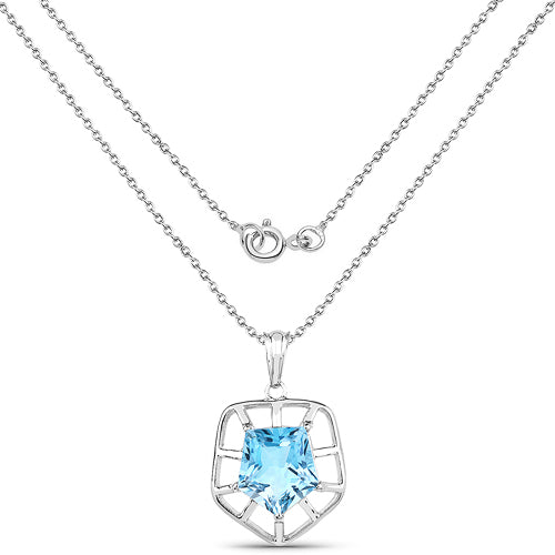 7.60 Carat Genuine Blue Topaz Sterling Silver Pendant