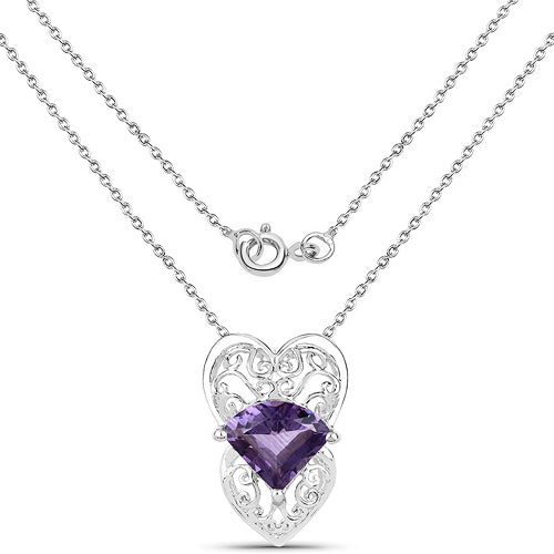 7.80 Carat Genuine Amethyst Sterling Silver Heart Pendant