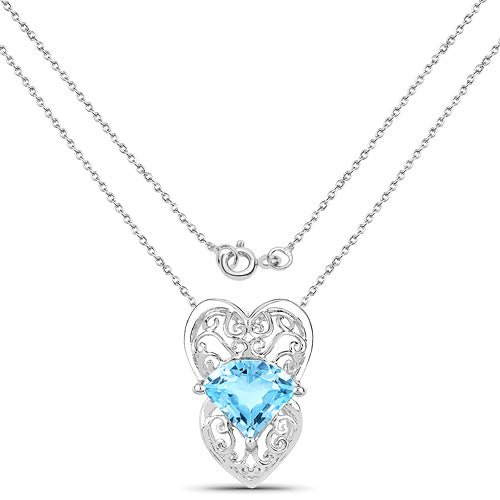 4.65 Carat Genuine Swiss Blue Topaz Pendant in Sterling Silver