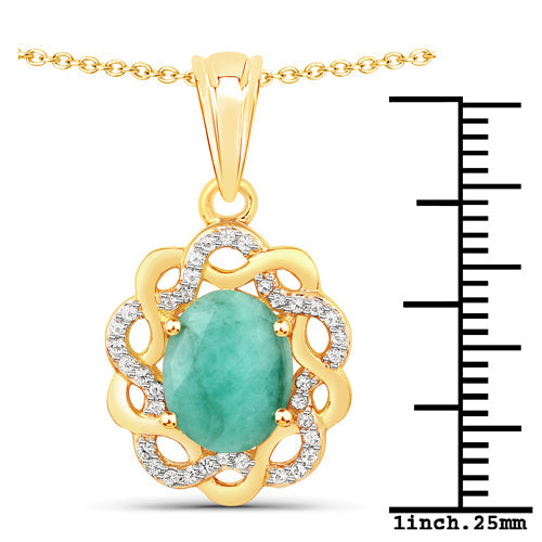 2.78 Carat Genuine Emerald and White Topaz Pendant