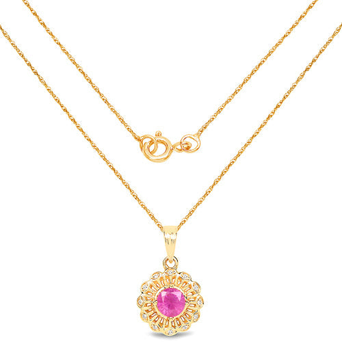0.59 Carat Ruby and Diamond 14K Yellow Gold Pendant