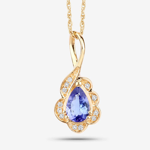 Colgante de Oro Amarillo de 14K con Tanzanita y Diamantes de 0.40 Quilates