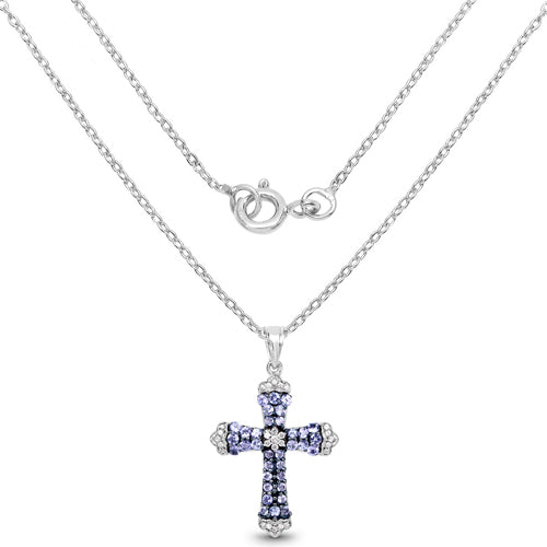 1.84 Carat Genuine Tanzanite & White Zircon Sterling Silver Pendant