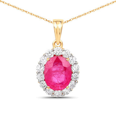 2.56 Carat Genuine Burma Ruby and White Diamond Pendant in 18K Gold