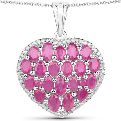 5.00 Carat Genuine Ruby and White Diamond Pendant in Sterling Silver