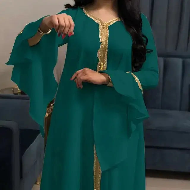 Embroidered Abaya with Ruffled Sleeves for Women