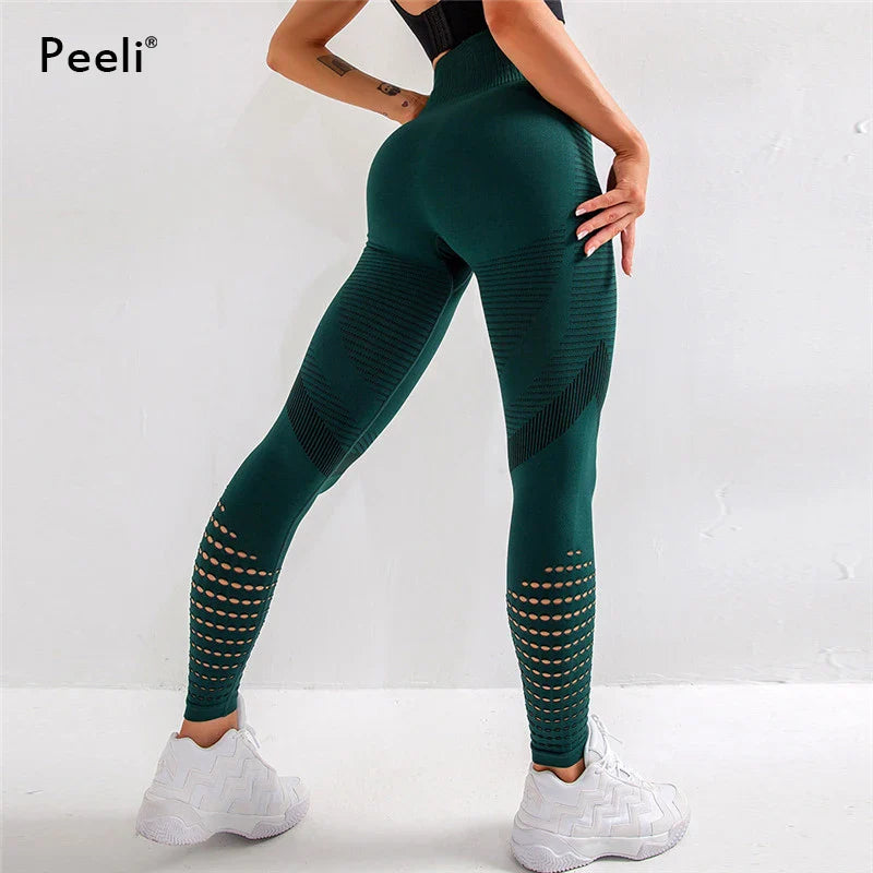 Peeli High Waist Seamless Leggings Yoga Pants Push Up Fitness Tight Workout Tummy Control Gym Leggings Athletic Pants Sportswear - Korvel