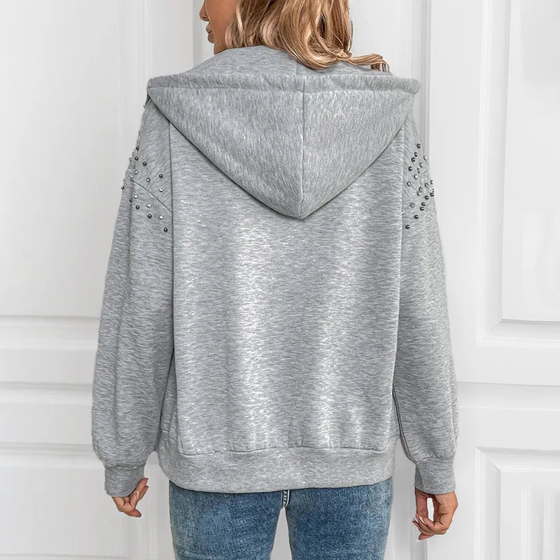Hoodie zippé à manches longues en strass Perfee