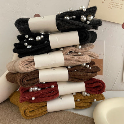 Personalized Korean style fashionable rivet bead pile socks autumn and winter thick warm rabbit wool mid tube socks for children - Korvel