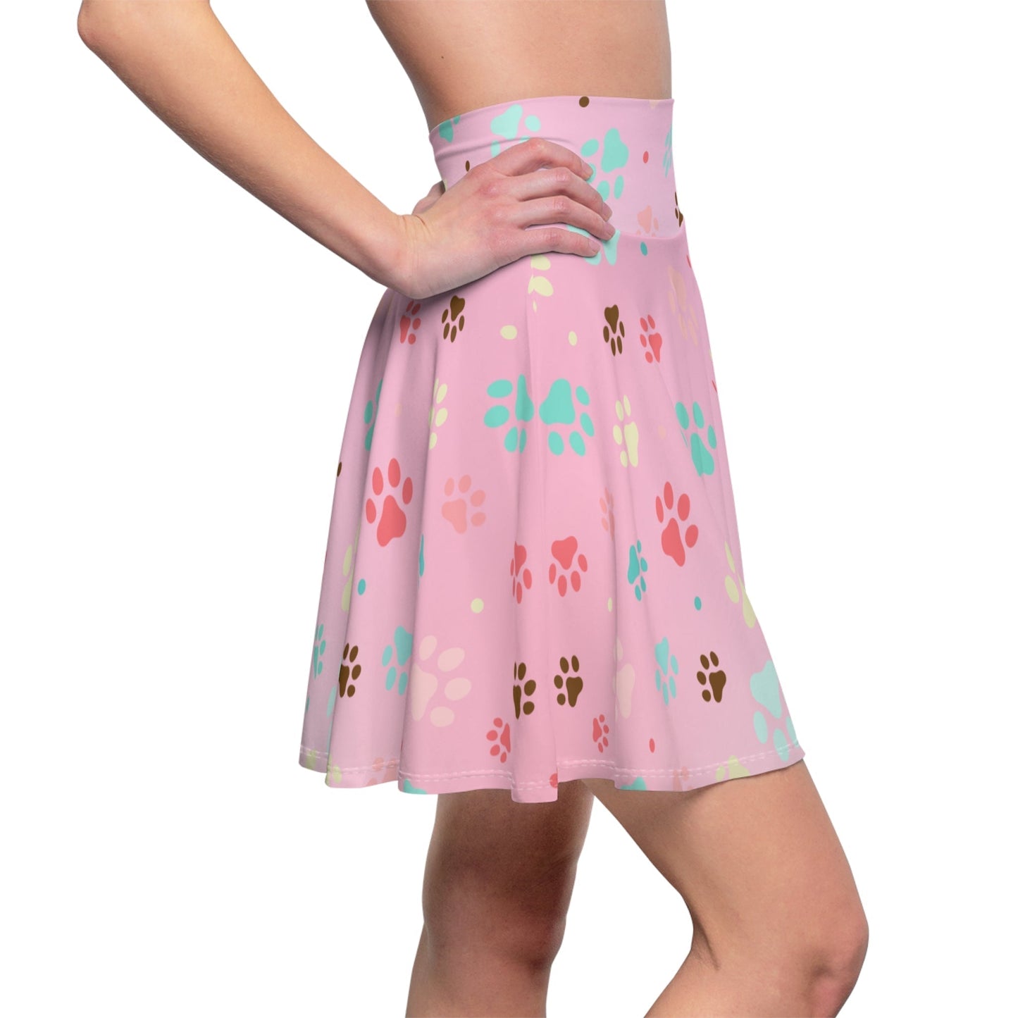 Falda Skater con Huellas de Patas de Mascota Rosa - Divertida para Amantes de los Animales