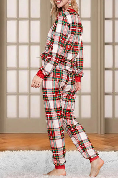 Plaid Round Neck Top and Pants Set - Korvel