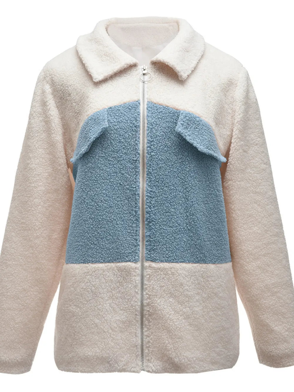 Plush Contrast Zip Up Coat - Korvel