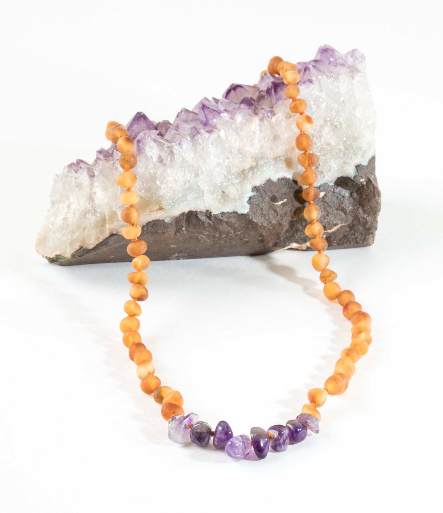 Raw Honey Baltic Amber + Raw Amethyst || Necklace - Korvel