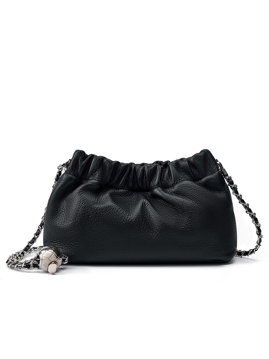 Popular chain women high end cloud pleated bag women bag cowhide shoulder crossbody bag gold ball chain - Korvel