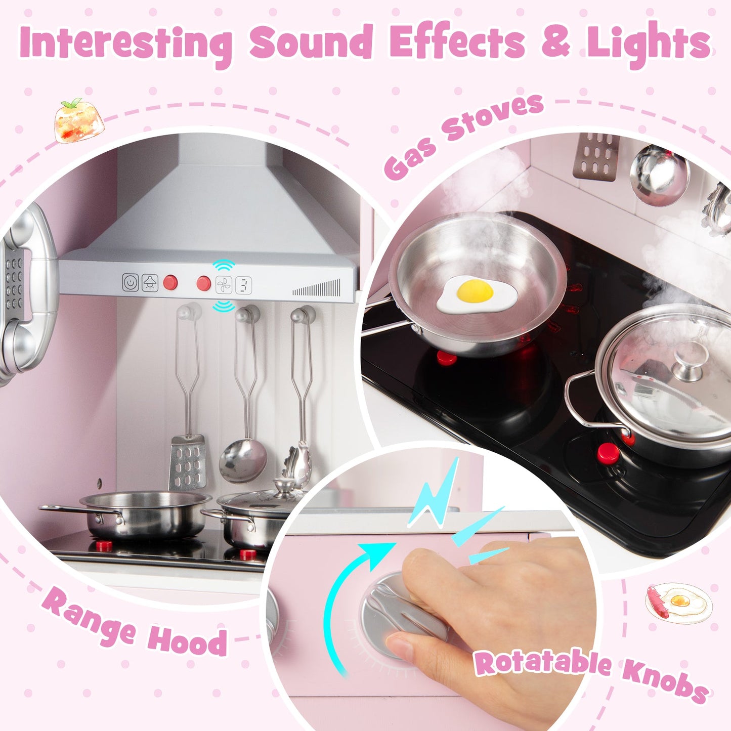 Premium Pretend Play Kitchen for Kids with 16 Accessories - Pink