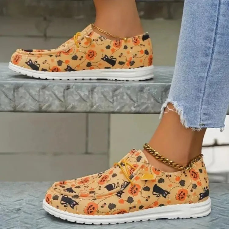 Stylish Printed Round Toe Flat Slip-Ons