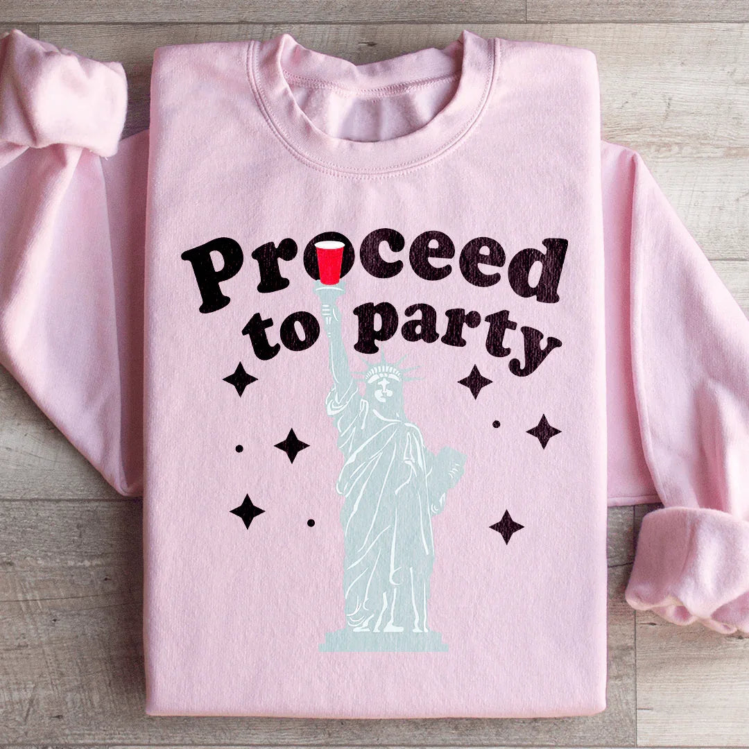 Sudadera con texto "Procede a la fiesta"