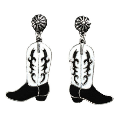 Chic Black and White Cowboy Boot Earrings - Korvel