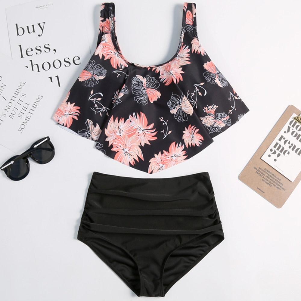 Conjunto de Bikini con Volantes de Cintura Alta para Tallas Grandes para Mujeres