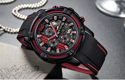 Modern Men's Black Quartz Sports Watch with Silicone Strap