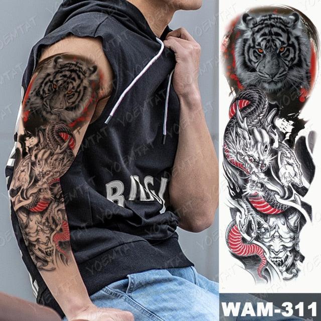 Manchette de Tatouage Temporaire Colorée de Luxe - Design Tigre et Renard