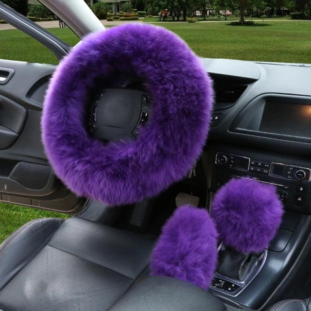 Ensemble de housses de volant en véritable peau de mouton 3PCS