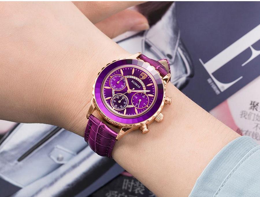 Reloj de Cuarzo de Negocios de Lujo para Mujeres en Verde con Correa de Cuero