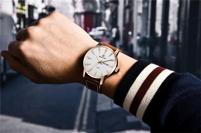 Stylish Black Analog Quartz Men's Watch with Leather Strap - Waterproof Luxury Timepiece - Korvel