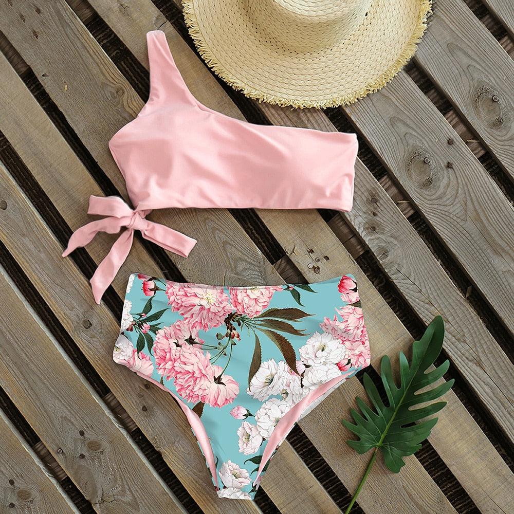 Ensemble de bikini taille haute à une épaule élégant pour femmes