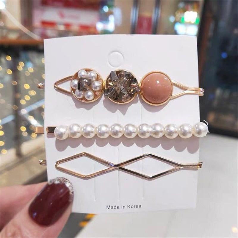 Juego de Clips para el Cabello Geométricos de Perlas Elegantes para Mujeres