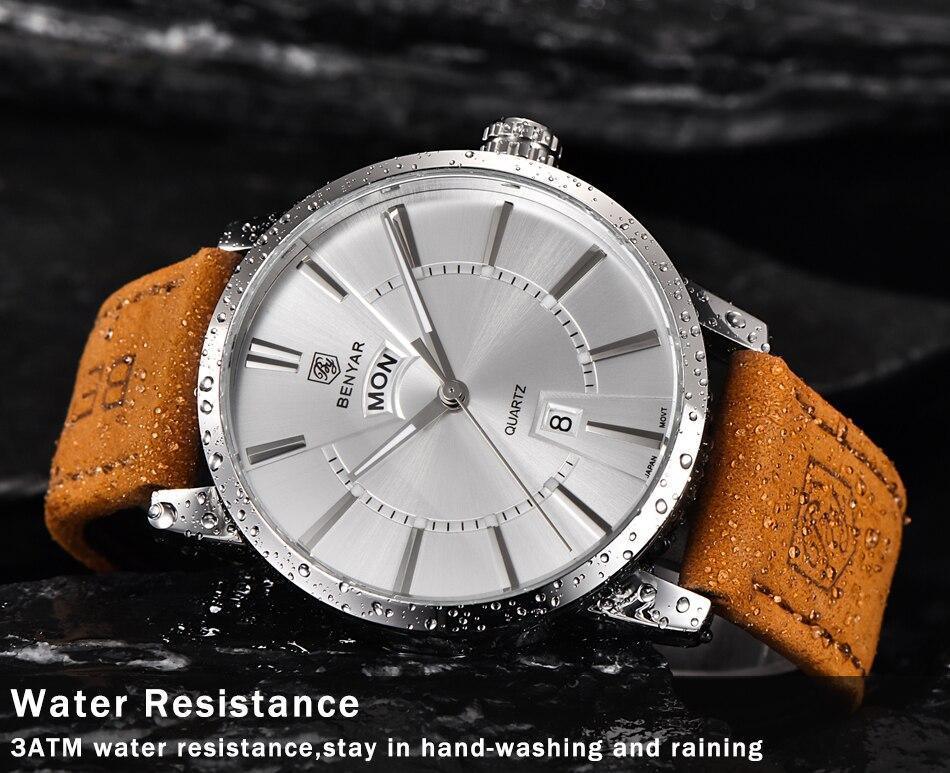 Reloj de Negocios para Hombre con Correa de Cuero Marrón de Lujo
