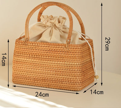 Pure handmade basket Nordic style storage picnic travel basket woven rattan women handbag - Korvel