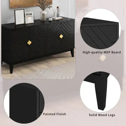 Elegant 4-Door Sideboard Storage Cabinet with Gold Handles
