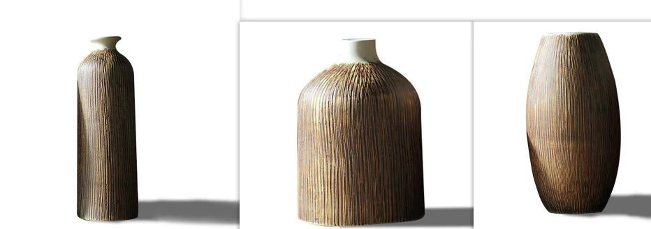 Juego de Jarrones Elegante de Estilo Chino de Tres Piezas con Acabado de Grano de Madera
