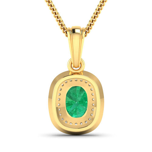 1.50 Carat Zambian Emerald & Diamond 14K Yellow Gold Pendant
