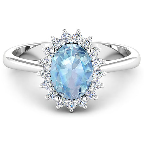 Bague de fiançailles en or blanc 14K avec aquamarine et diamants de 1,62 carat